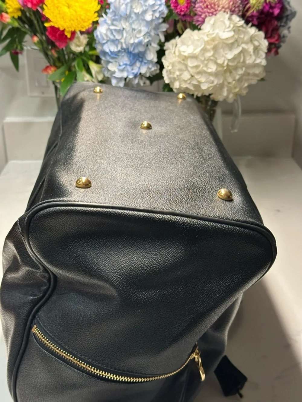 Versace Unisex Black Leather Duffel with Gold Medallion